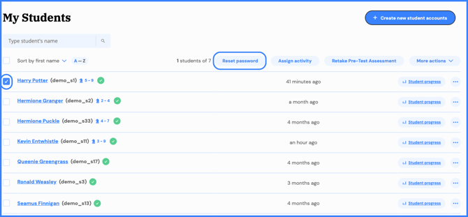 checkbox and reset password