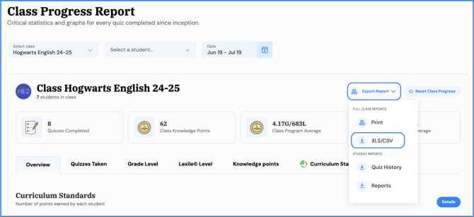class report print xls csv