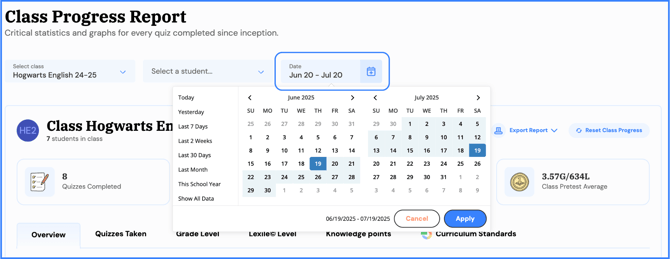 class report select date range
