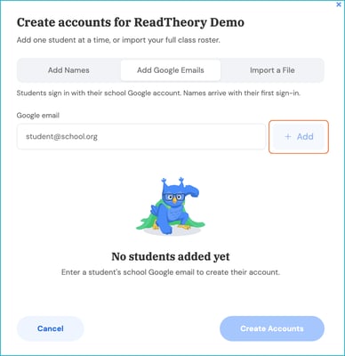 click add email