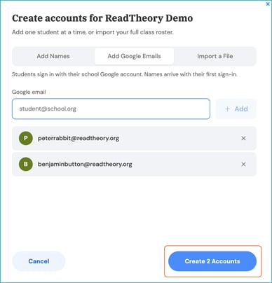 click create accounts email