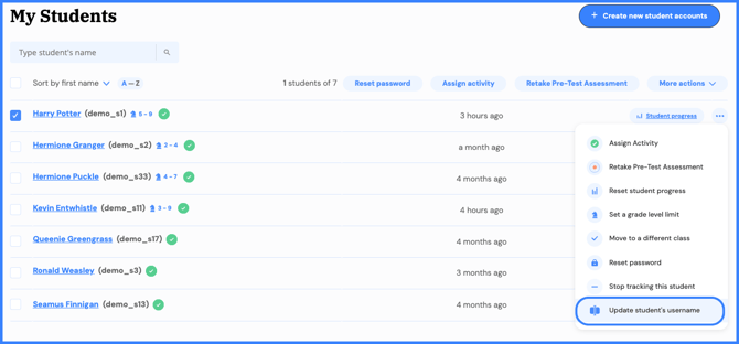 click update student username