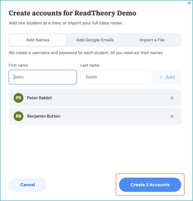 create 2 accounts