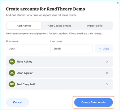 create accounts csv