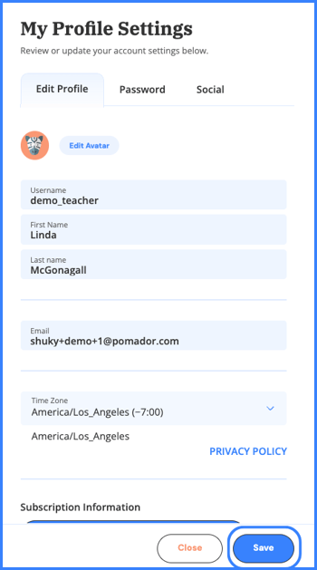 edit profile save 