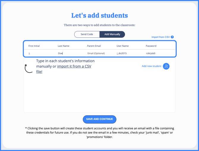 manually enter students