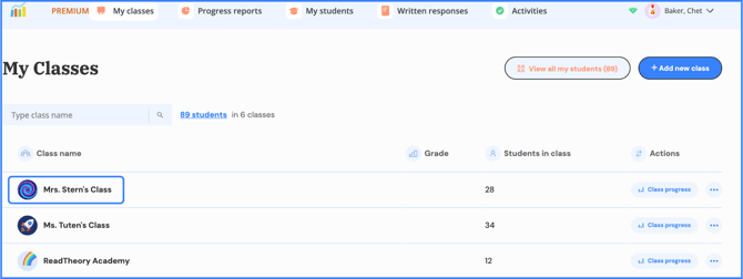 my classes page demo 2
