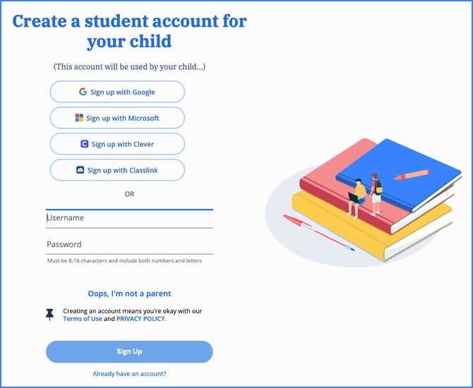parent account sign up
