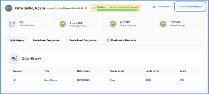 reset student progress