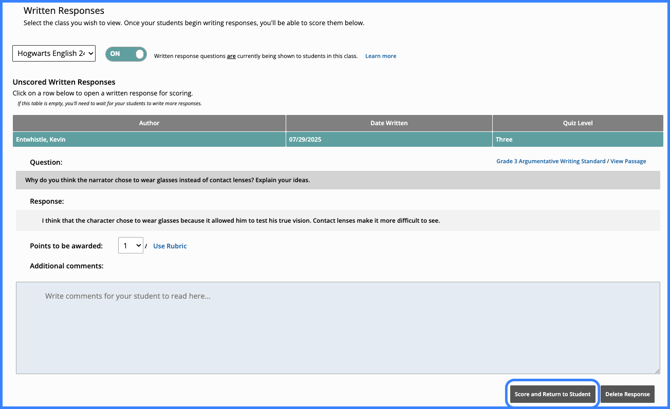 score and return to student
