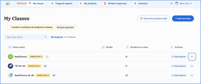 select 3 dots next to class