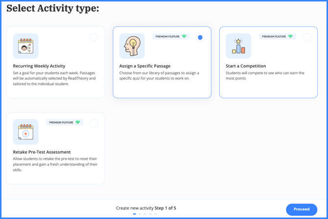 select activity assign specific passage