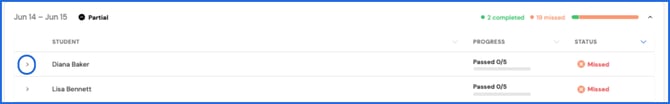 select arrow for individual student