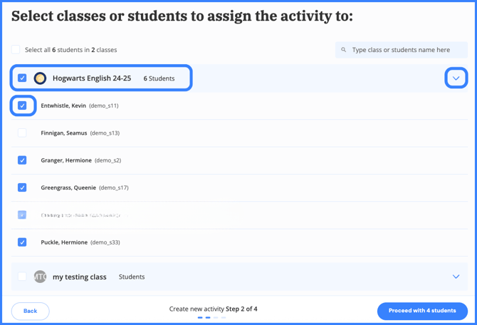 select class or students 