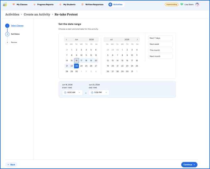 select dates retake pretest