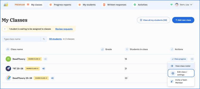 select edit classsettings